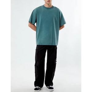 T-shirt col montant OEM 300 GSM, lourd et de luxe, 100 % coton vierge, personnalisable, col rond, coupe oversize pour homme - Product Image 4