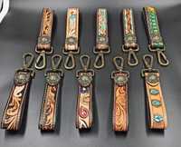 Porte-clés artisanal en cuir véritable de style western vintage, durable, avec logo personnalisé, forme ovale, impression typographique, promotionnel