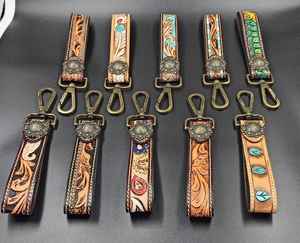 Handcrafted Durable <b>Vintage</b> Style Western Genuine Leather <b>Key</b> Fob Keychain Custom Logo Oval Shape Letterpress Printing Custom - Product Image 3