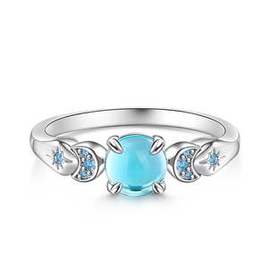 Bague Jeulia Fantasy Star and Moon Sea Glass en argent sterling plaqué or rose, ajustable, incrustation éternelle - Product Image 1