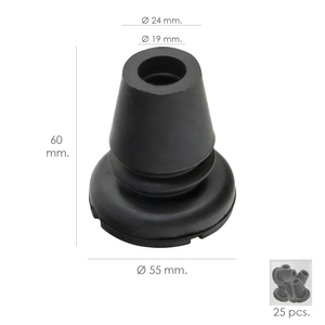 Tappo in gomma per tubi, nero, diametro tubo 19 mm / diametro base 55 mm, tipo a soffietto, confezione da 25 unità - Product Image 1