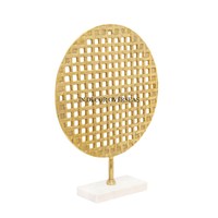 Luxueux qualité forme ronde marbre blanc et argent brillant poli métal Base support Sculpture décor à la maison Accents fournitures