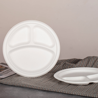 Trois assiettes à dîner biodégradables à partir de résidus de canne à sucre jetables écologiques pour le camping en bagasse