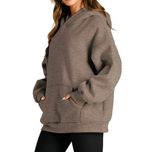 Sudadera con capucha de lana de algodón pesado para mujer, sudaderas de felpa francesa con hombros caídos de gran tamaño personalizadas, patrón de botones - Product Image 2