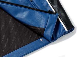 Chaqueta de Motociclista de Cuero Clásica Retro Azul de Diseño Personalizado para Hombre, Parche con Logotipo OEM, Estilo de Carreras Nascar, Parte Delantera Impermeable y Transpirable - Product Image 2