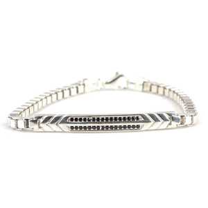 Tibetan Silver Unisex Tennis <b>Bracelet</b> with Onyx and Topaz Carved Arrow Motif Gift Channel Setting - Product Image 3