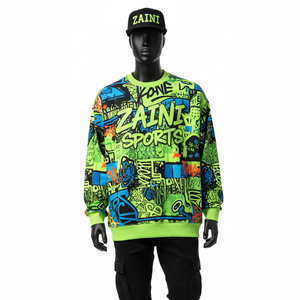 Sudadera Extra Grande para Hombre, 320 GSM, Algodón Pesado, Felpa de Poliéster, Sensación Suave, Estampado de Grafiti, Color Neón, Logotipo Personalizado, Sudaderas Básicas - Product Image 6