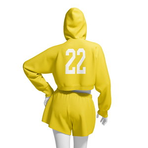 ชุดเซ็ตเสื้อครอปฮู้ดดี้และกางเกงขาสั้นแฟชั่นฤดูหนาวสำหรับผู้หญิง มีสีและขนาดให้เลือกตามสั่ง พร้อมบริการพิมพ์ลายตามต้องการ - Product Image 2