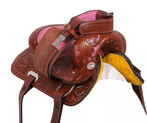 Sillín occidental de caballo de cuero genuino de calidad superior para carreras de barriles y equitación - Product Image 5