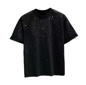 Camisetas extragrandes de algodón Unisex a la moda, diseño personalizado de diamantes de imitación, manga corta, estilo informal, 300 gramos, estilo para hombres y mujeres, venta al por mayor - Product Image 1