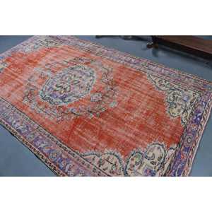 Grand tapis vintage 5,5x9,3 pieds, tapis turc en laine rayé rouge - Product Image 4