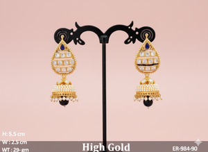 Boucles d'oreilles Polki Antique de Designer 5.5cm & 29gm Parfait pour les mariées et les tenues de mariage ethniques - Product Image 4