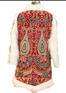 2022 Vintage fourrure Zari travail veste pour femmes brodé blanc fausse fourrure longue coton-rembourré chic hiver tenue boutons - Product Image 4