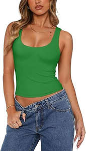Women's Sleeveless Square Neck <b>Cropped</b> Solid Color Tank <b>Top</b> - Casual Basic 8 Color Options - Product Image 2