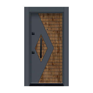 Porte d'entrée en acier contemporaine de couleur grise avec poignée en acier inoxydable, porte extérieure sécurisée et étanche - Product Image 6