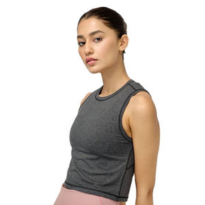 Camisetas sin mangas casuales al por mayor para mujer, diseño liso en el cuello, mezcla de poliéster y algodón, tela suave, ajuste ligero y relajado, para verano. - Product Image 4