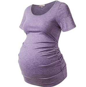 เสื้อยืดคนท้องแขนสั้นผ้าฝ้ายสำหรับฤดูร้อน ขายส่ง ระบายอากาศได้ดี รับสั่งทำ เสื้อให้นมบุตร เสื้อผ้าสำหรับคนท้อง - Product Image 1