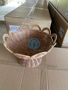 Handmade Leaf Rim Rattan Pedestal Fruit <b>Basket</b> Handwoven Wicker Display Bowl for Kitchen Dining <b>Table</b> Farmhouse Home Decor - Product Image 4