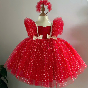 Cute Puffed Arm Princess <b>Dress</b> for <b>Girls</b> ODM Children's Party Wear Beaded Knee-Length Vietnam Made - Product Image 6