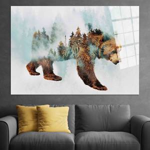 Ours marchant dans la neige sur toile : Impression d'art mural abstrait de forêt, ART SUR VERRE TÉMPERÉ - Product Image 1