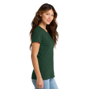 T-shirt en coton mélangé vert pour femmes, toucher doux, manches courtes, col rond, décontracté, uni, pour un usage quotidien - Product Image 4