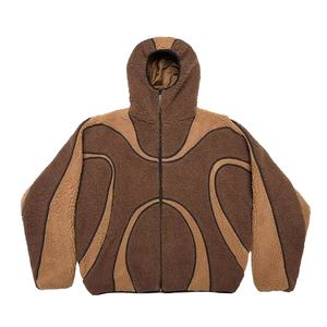 Superbe veste polaire à capuche pour homme, motif géométrique color-block noir, style streetwear, chaude pour l'hiver, décontractée, en laine d'agneau, avec protection faciale - Product Image 5