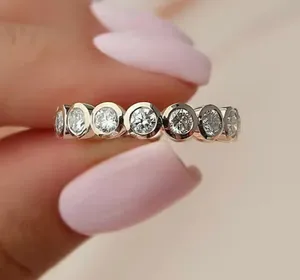 925 argent 3.0 ct coupe ronde Moissanite diamant pleine éternité bague bague de luxe Moissanite anneaux - Product Image 1