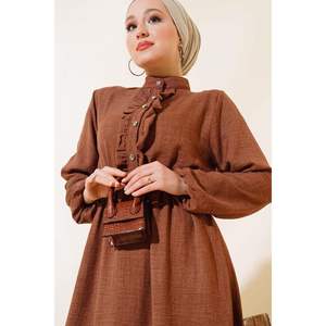 Robe en lin à volants Marron - Product Image 2