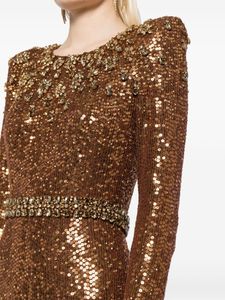 O-cou avec manches longues robe pleine longueur pour l'événement de fête de la fête de mariage paillettes perlées polymesh nuit - Product Image 3