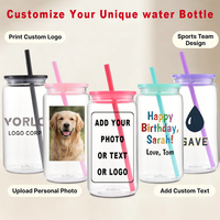 Gobelet en plastique Mason Jar avec couvercle et paille, personnalisable avec logo, 16 oz, réutilisable pour fêtes, pique-niques et usage quotidien