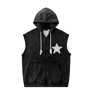 Personnalisé Vintage Distressed Broderie Patch Hoodies Hommes Zip Up Hoodie Amovible Sleeve Hoodie - Product Image 3