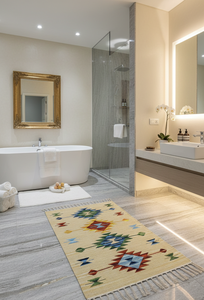 Wholesale Cotton Woven Beige Plush Floral Modern Machine Washable Reversible Backing Multicolor <b>Rug</b> Home Picnic Travel Prayer - Product Image 2