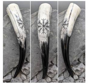 Corne à boire Piece Top dernier design naturel fait à la main corne à boire avec poignée en cuir Tasse Viking avec support en corne - Product Image 4