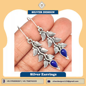 Pendientes de joyería fina de Plata de Ley 925, piedras preciosas de lapislázuli naturales originales, hoja de gota cortada en Pera, regalos para bodas y fiestas - Product Image 4