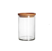 Boîte sèche en pot transparent blanc de 150ml 200ml avec couvercle en bois Boîte de stockage de nourriture populaire pour usage sec