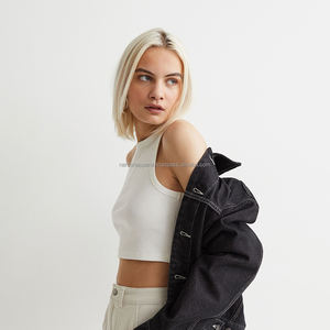 Nardon Apparel Moda Verano Crop Tops Camiseta de algodón puro en blanco Color sólido Redondo - Product Image 1