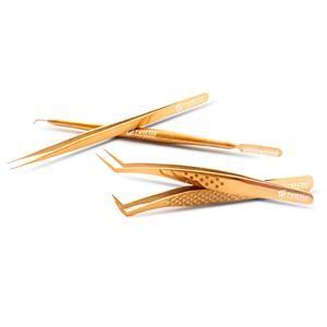 Pince à épiler pour extensions de cils en acier inoxydable durable avec une texture de pointe lisse de couleur dorée pour une précision accrue - Product Image 3