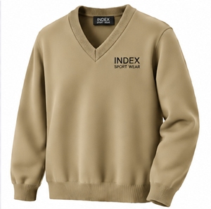 Pull col V kaki pour homme INDEX, pull décontracté uni, haut tricoté pour l'automne - Product Image 5
