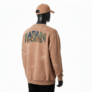 Sudadera para Hombre con Efecto Deslavado, Algodón GSM, Felpa Suave, Tono Marrón Lavado, Impresión de Pantalla con Logotipo Personalizado, Lavado Ácido, Sudadera Básica para Hombre - Product Image 5