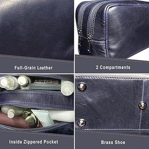 Neceser de cuero genuino para hombres, Kit Dopp de afeitado de viaje, organizador de artículos de tocador para ducha de baño, neceser de cuero para mujeres - Product Image 4