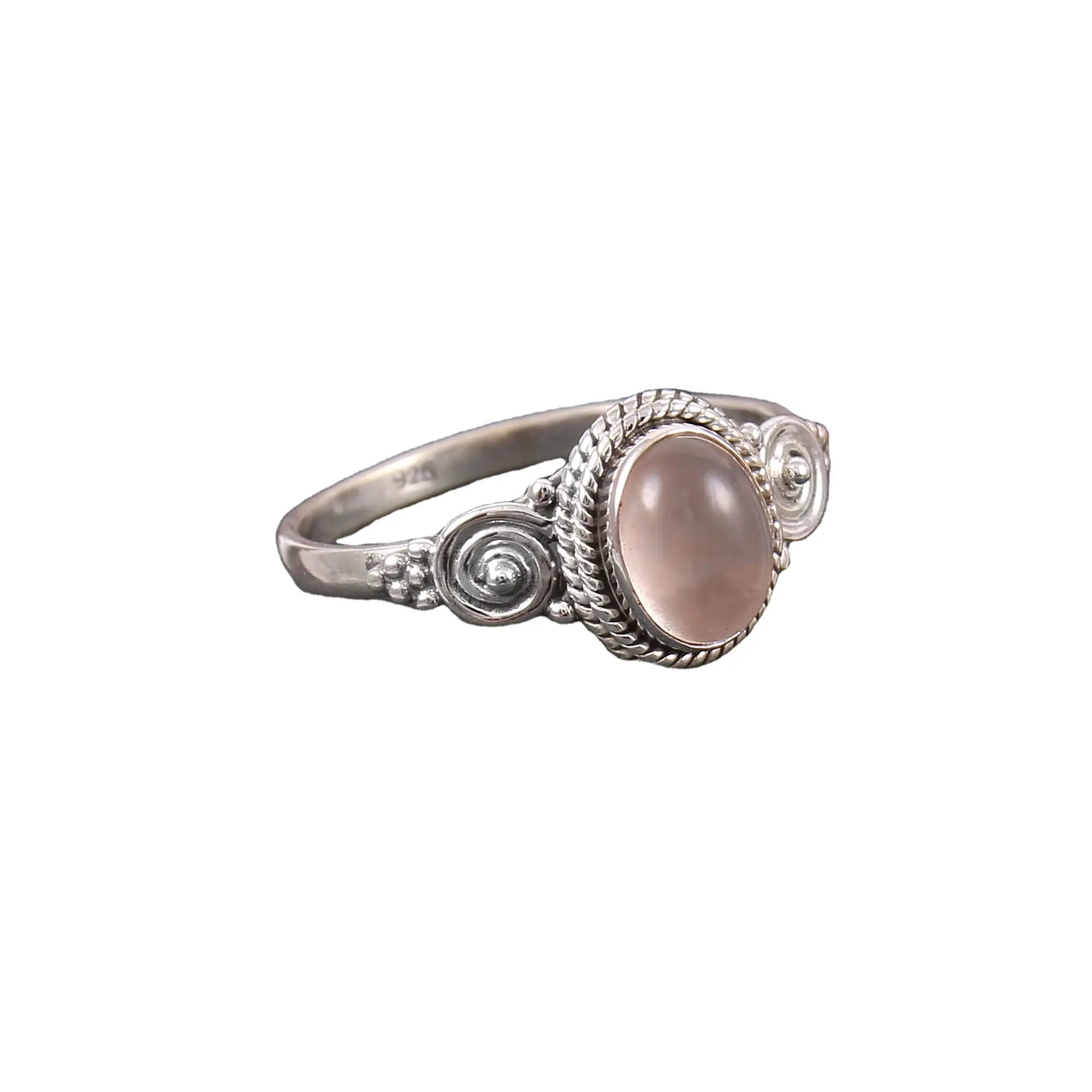 Großhandels preis aus gezeichnete Qualität natürliche rosa Rosenquarz ovale Cabochon Designer Ringe für Frauen und Mädchen