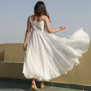 Blanc Belle Collection À La Main D'été Étage Longueur Designer Col Carré Boho Gypsy Longue Maxi Robe - Product Image 5