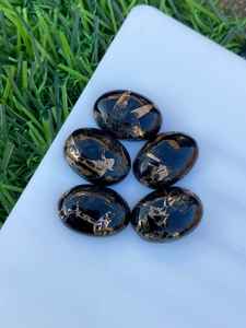 Turquesa Negra Natural de Alta Calidad, Cobre Mohave, Cabujón Ovalado de 10x14mm, Piedra Preciosa Suelta con Reverso Plano para Joyería, para Anillos - Product Image 3