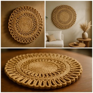 Mantel individual de yute trenzado a mano de 15 pulgadas listo para enviar con borde en bucle respetuoso con el medio ambiente resistente al calor al por mayor - Product Image 3