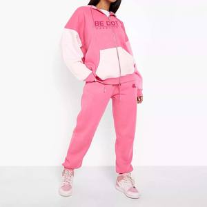 Ropa de calle personalizada para mujer 100% algodón Color Block Zip Up chándal conjunto transpirable invierno Streetwear chándal logotipo frontal - Product Image 1