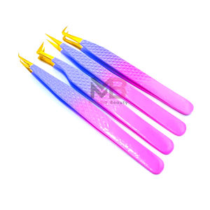 Profesional dos tonos de color recubierto de rosa con puntas doradas púrpura claro agarre de diamante pinzas de extensión de pestañas de acero inoxidable - Product Image 4
