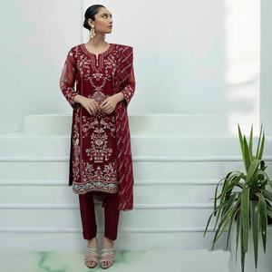 2022 vente chaude travail manuel traditionnel moderne en mousseline de soie indien pakistanais ethnique Salwar Kameez pour une tenue de fête de mariage formelle pour - Product Image 6