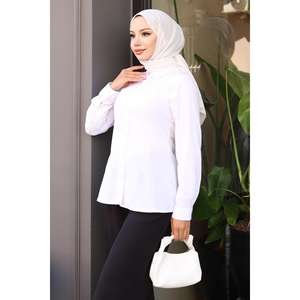 Blusa Blanca Casual-Formal para Mujer, Cuello Alto, Talla XL, Bordado Frontal, Tejido Liso Teñido, para Oficina, Temporada de Otoño-19258 - Product Image 3