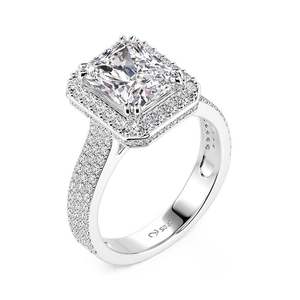 แหวนหมั้น Jeulia Pave Halo Cluster ทรงสี่เหลี่ยมผืนผ้า ชุบโรเดียมโรสโกลด์หรือชุบทอง - Product Image 3