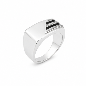 Bague pour homme en argent sterling 925 avec diamant, finition polie, motif géométrique à rayures noires, cadeau de mariage ou de fête, bijou de style bandage - Product Image 3